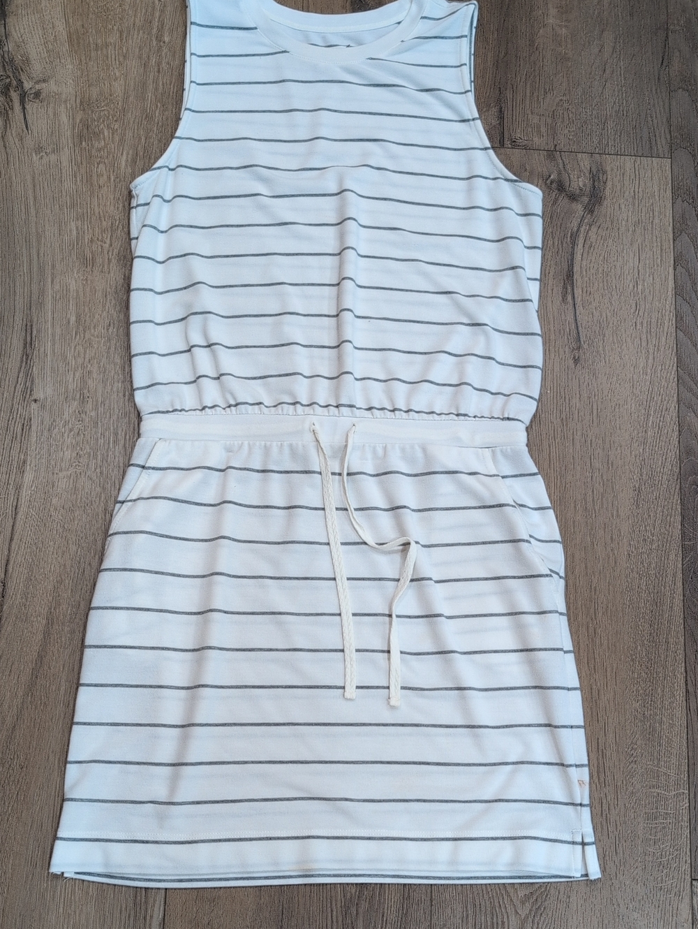 Lou & Grey White Striped Sleeveless Drawstring Dress